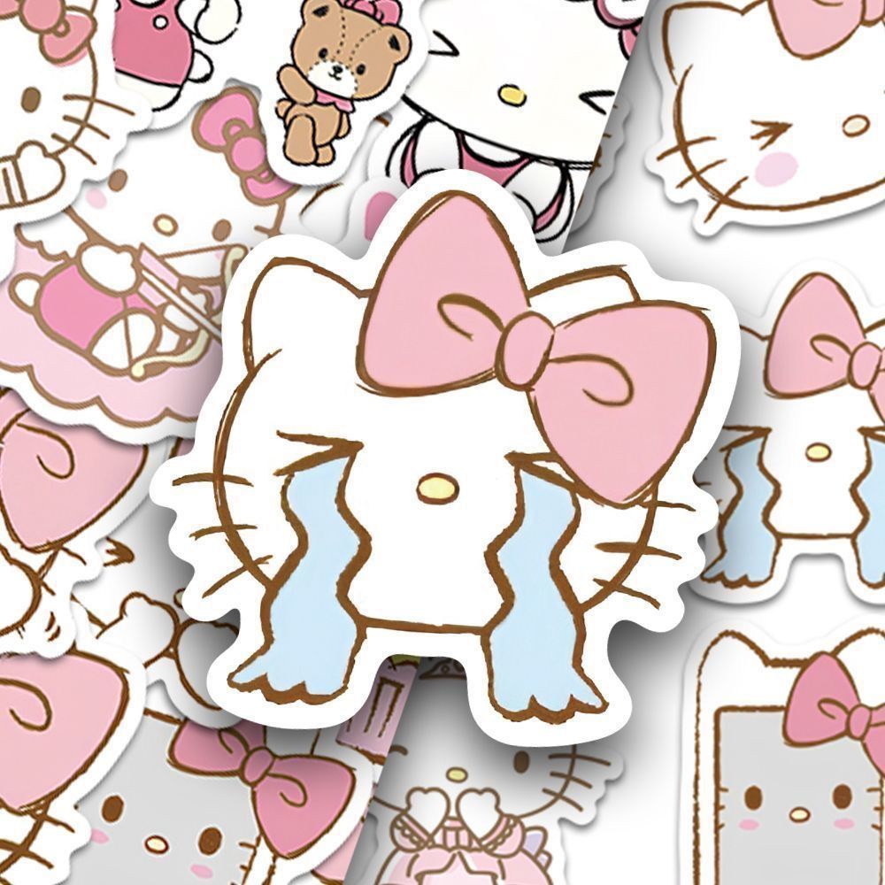 Cute Hand-drawn Hello Kitty Pink Bow Stickers