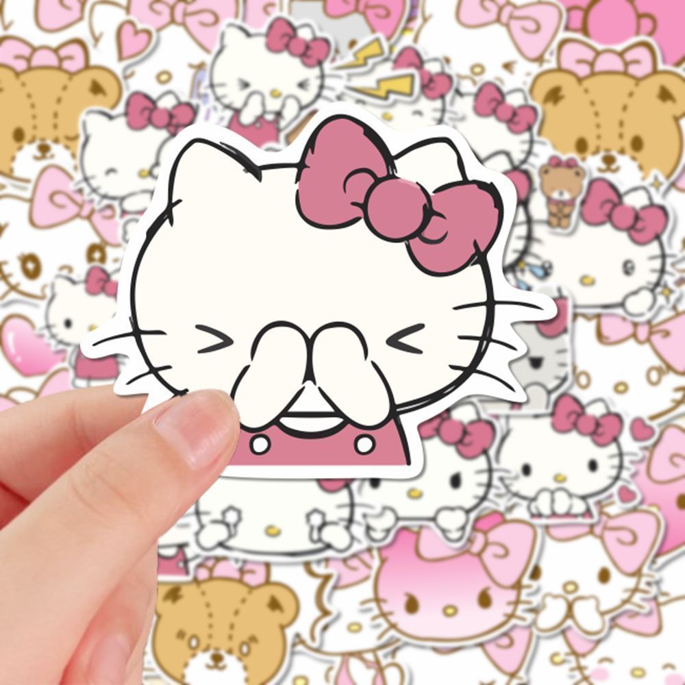Cute Hand-drawn Hello Kitty Pink Bow Stickers