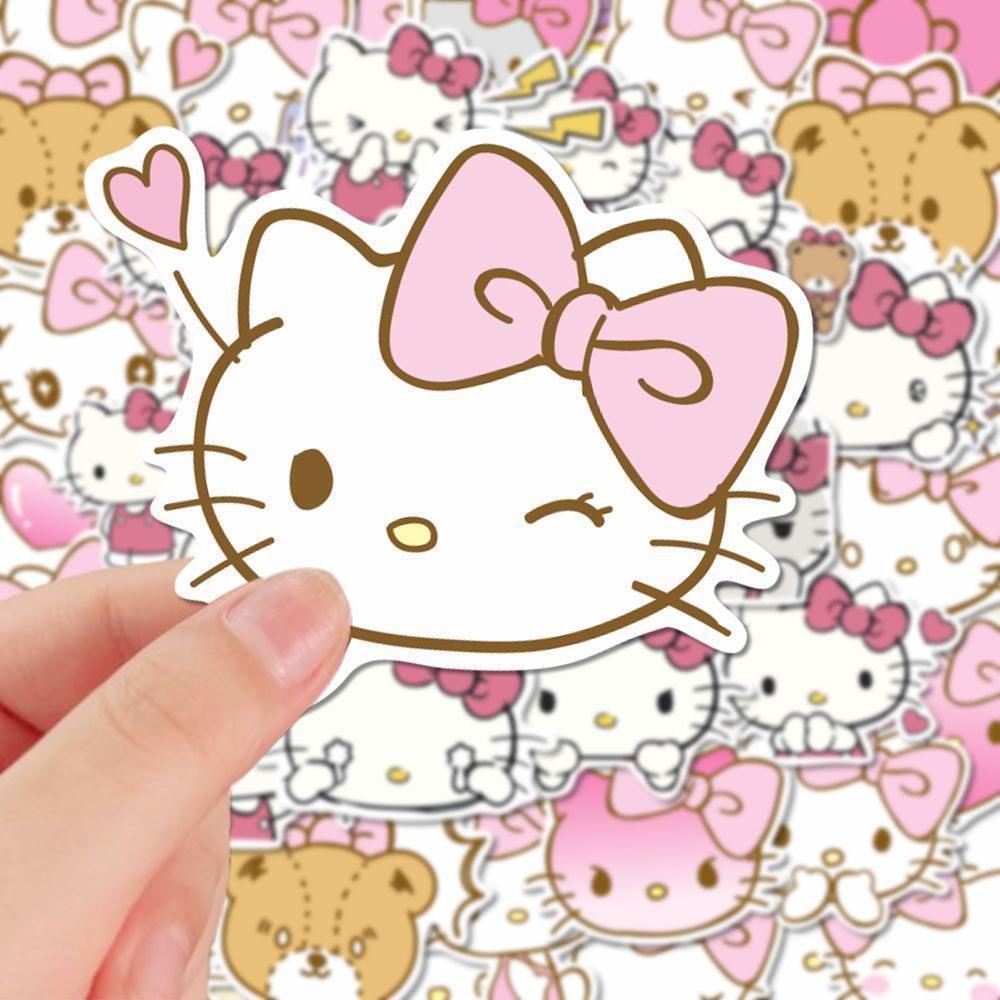 Cute Hand-drawn Hello Kitty Pink Bow Stickers
