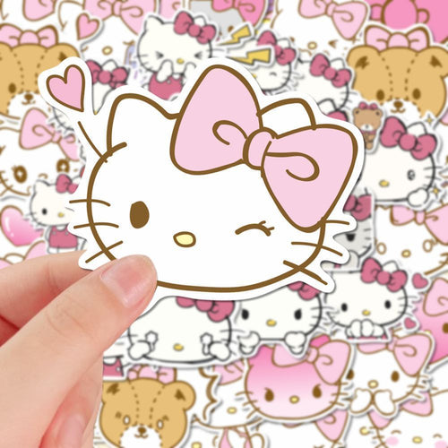Cute Hand-drawn Hello Kitty Pink Bow Stickers