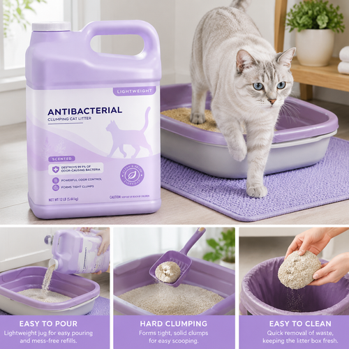 NEW Antibacterial Cat Litter: Destroys 99.9% of Odor-Causing Bacteria - Powerful Odor Control - Premium Lightweight Clumping Litter - Scented, 12 Pounds